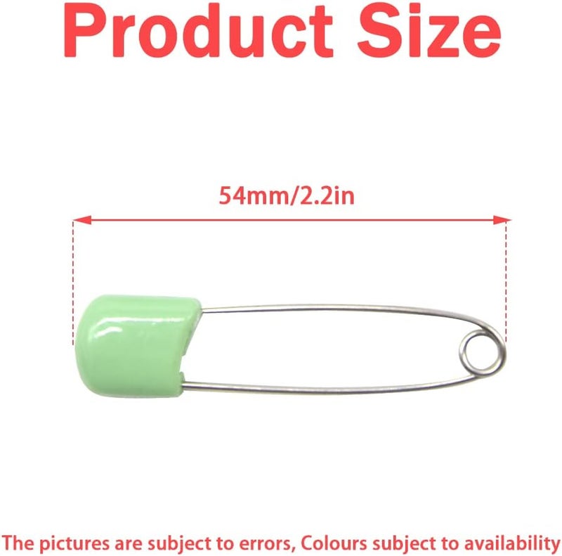 Hocansen 50 PCS Safety Pin 54mm/2.2in Baby Diaper Pins for Cloth Plastic Head Baby Pins for Diapers Stainless Steel Cloth Pins with Locking Closures Nappy Pin for Crafts（DT/Light Green） - Image 2